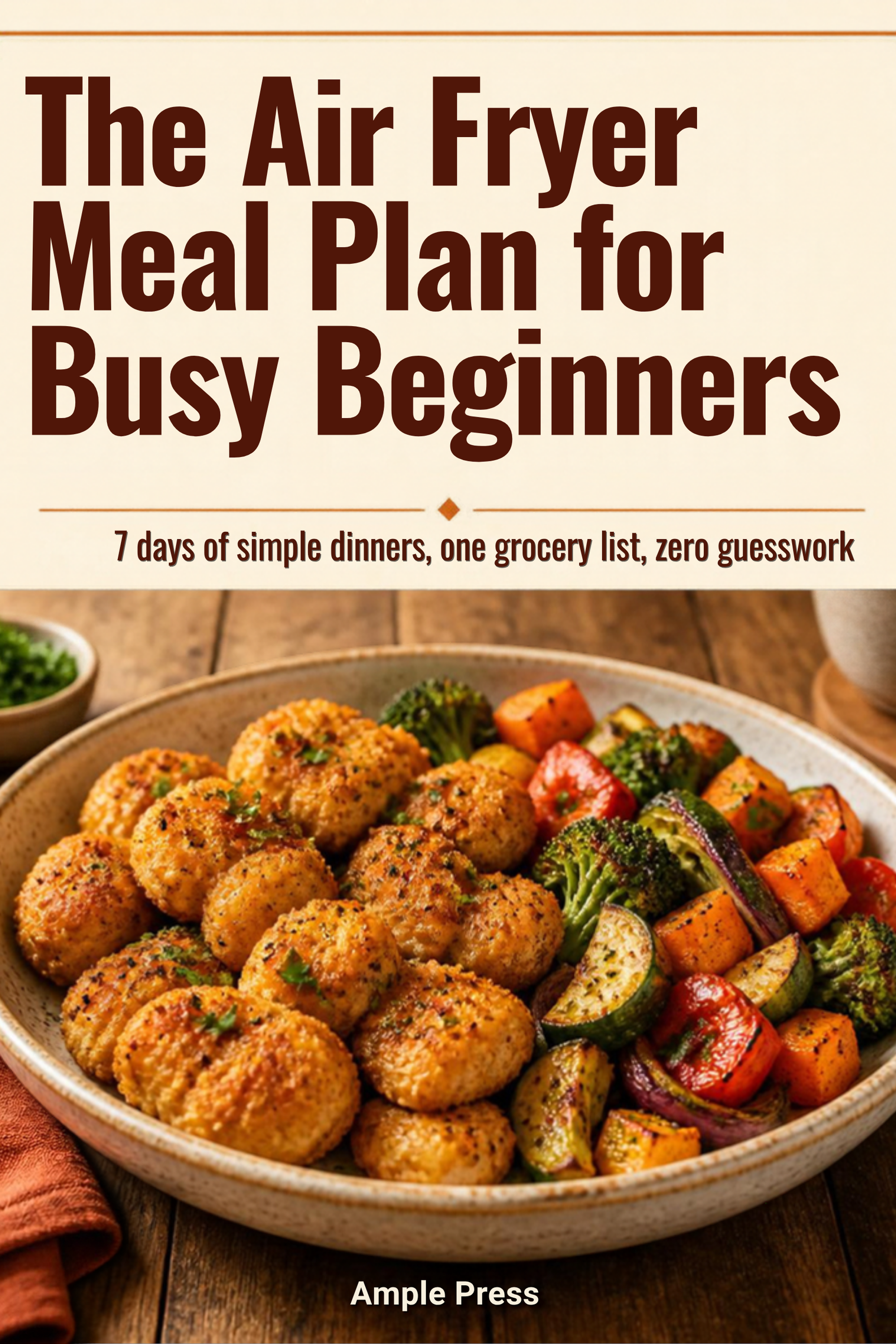 Cover of the ebook The Air Fryer Meal Plan for Busy Beginners by Ample Press.