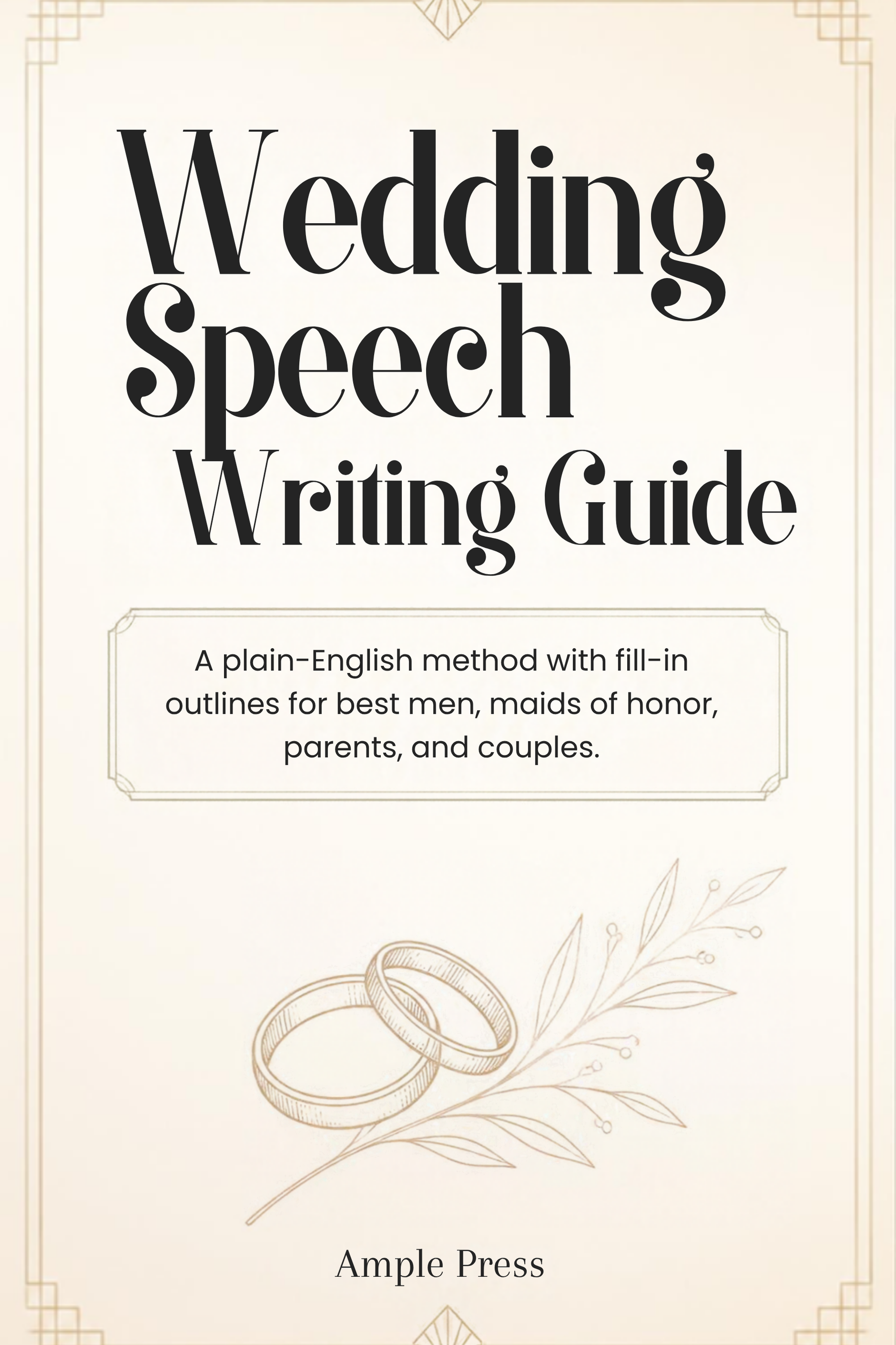 Cover of Wedding Speech Writing Guide with 13 Worksheets badge in gold, blush, and white.