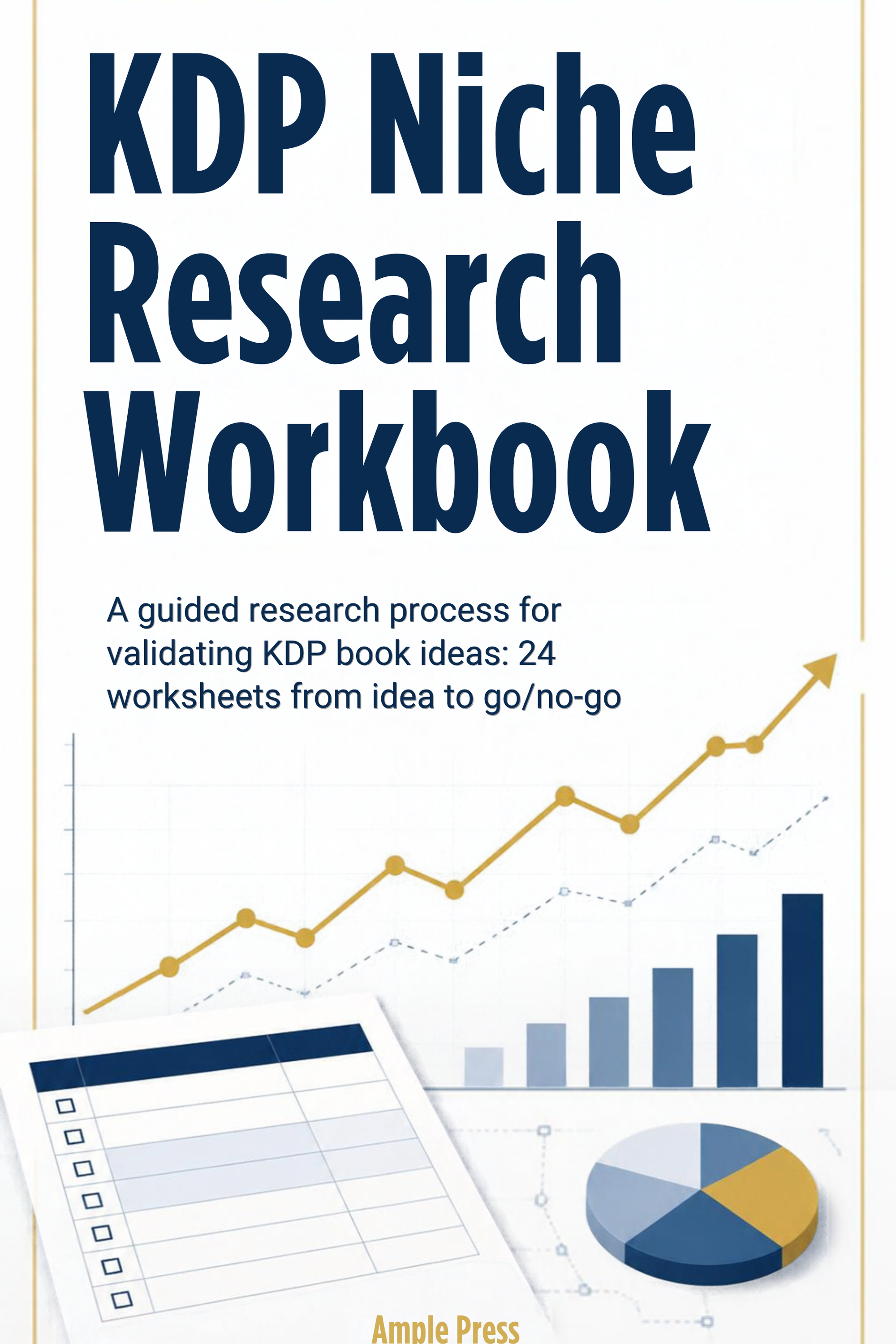 Cover of the KDP Niche Research Workbook, showing the title and a clipboard emblem with a WORKBOOK badge and a FOR SELF-PUBLISHERS audience line
