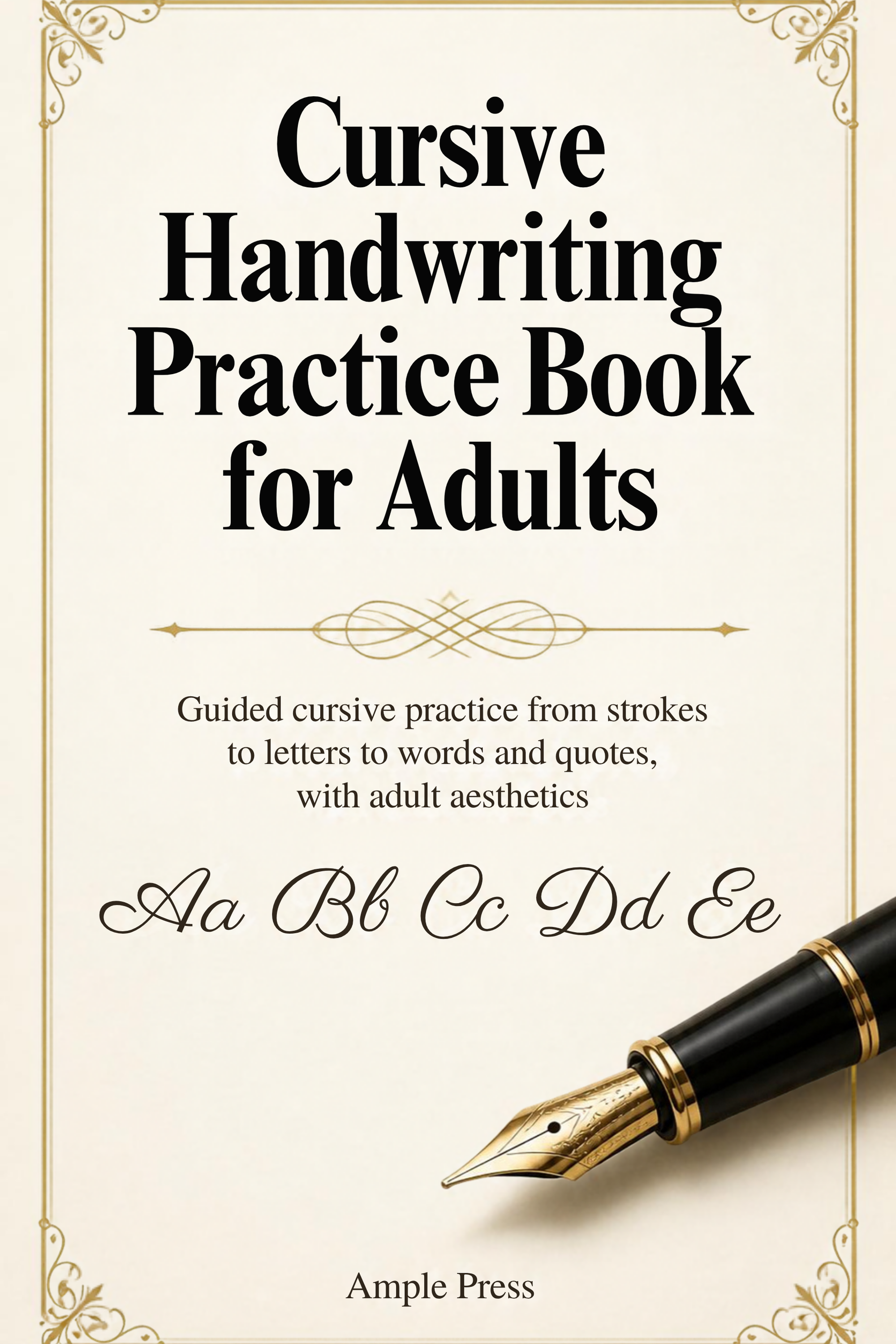 Cover of the Cursive Handwriting Practice Book for Adults, showing the title and CURSIVE A-Z and 94 PAGES badges