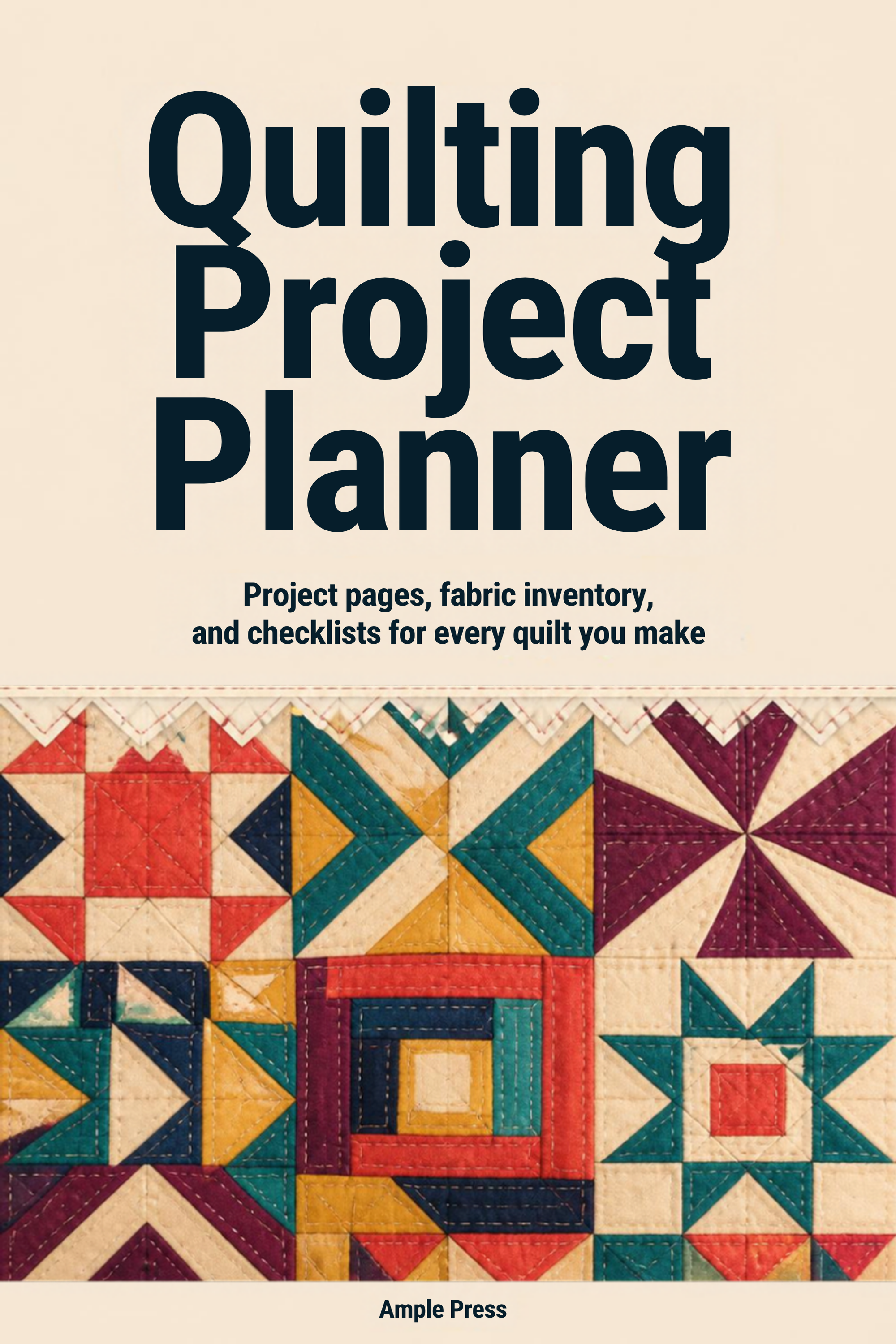 Cover of the Quilting Project Planner, showing the title and a 12 project trackers badge