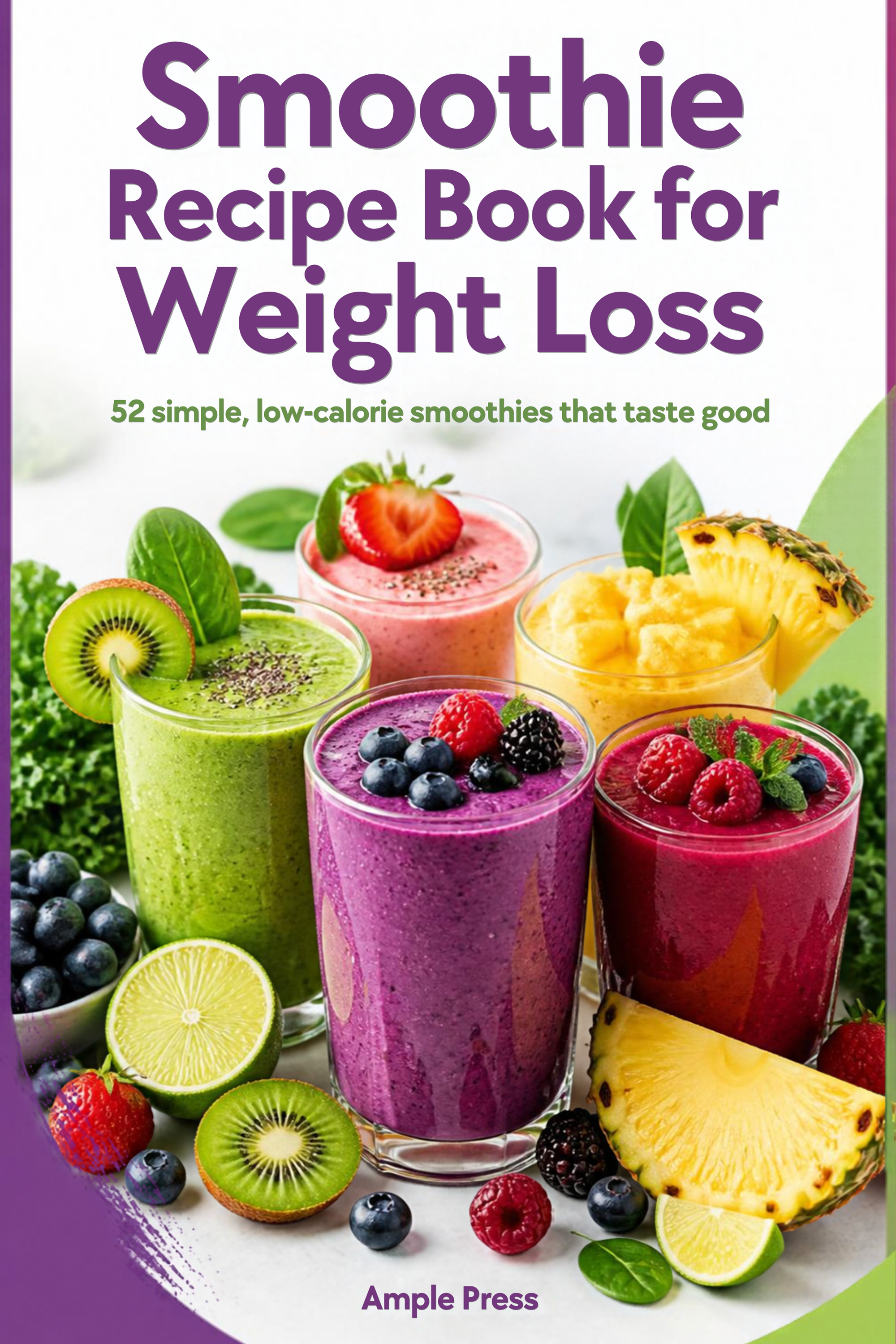 Cover of the Smoothie Recipe Book for Weight Loss, showing the title and a 52 RECIPES badge with a smoothie glass illustration