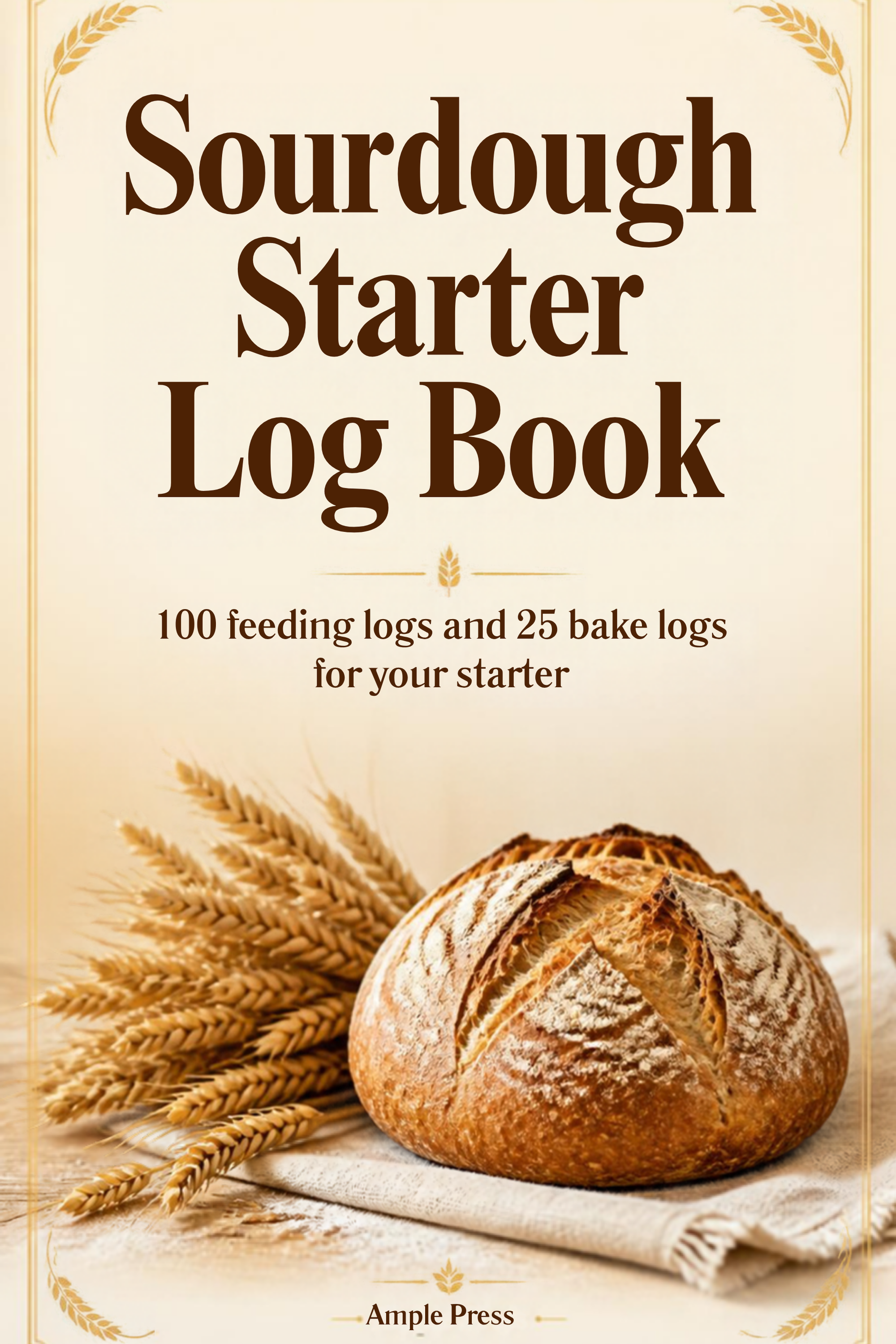 Cover of the Sourdough Starter Log Book, showing the title and a 100 feeding logs badge